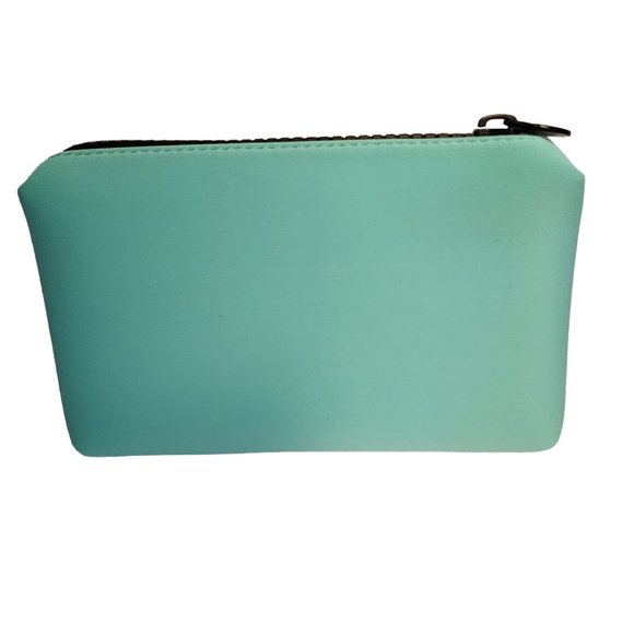 Balmain Paris Cosmetic Bag Turquoise Blue Neoprene Padded Logo Zipper New - Picture 7 of 13